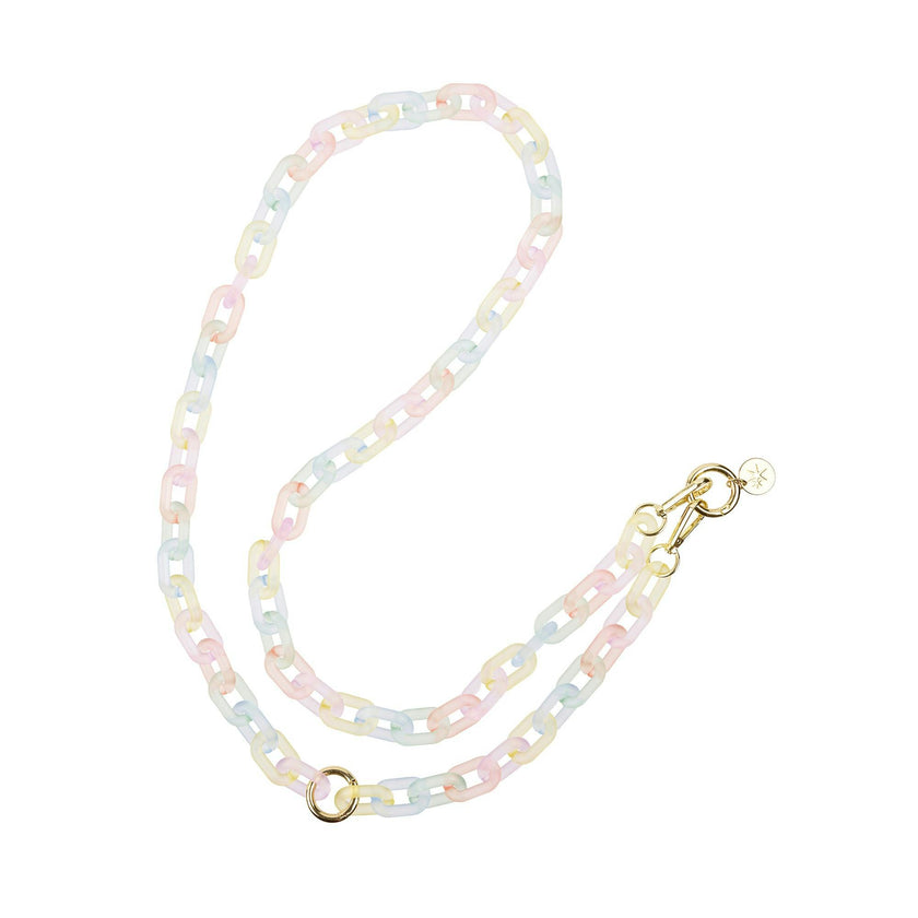Packed Party Link Up Frosted Pastel Rainbow Phone Chain - 26-Inch Multicolor Plastic Link Chain with Gold Clips and Keyring Clasp for Phone Cases and Pouches