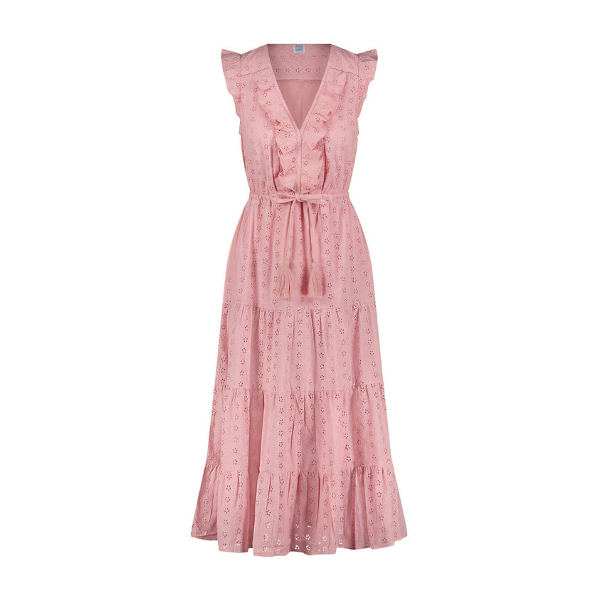 Mer St. Barth | Giselle Womens Maxi Dress | Blush Pink Eyelet | Large | Cotton | Adult | Women's Clothing