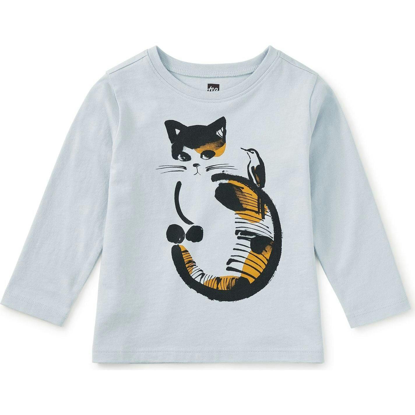 Ink Wash Kitty Graphic Tee, Blue