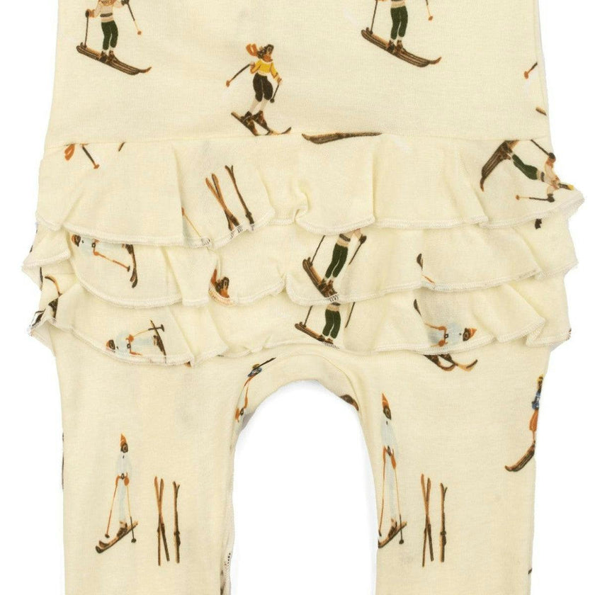 Vintage Natural Ski Organic Cotton Ruffle Zipper Footed Romper