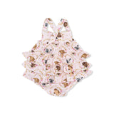 Farm Animals Floral Cameos Pink - Ruffle Sunsuit