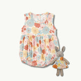 Muslin Bubble Romper + Little Plush Bunny Set - Wild Flower Picnic