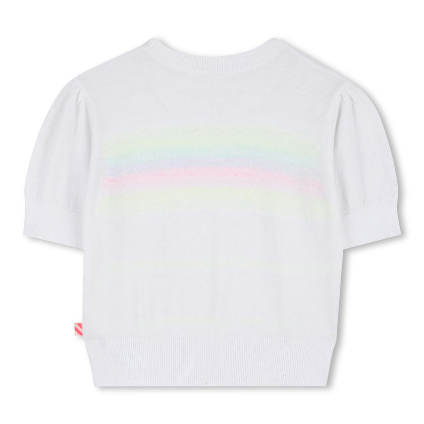 White Knit Sweater with Colorful Neon Stripes