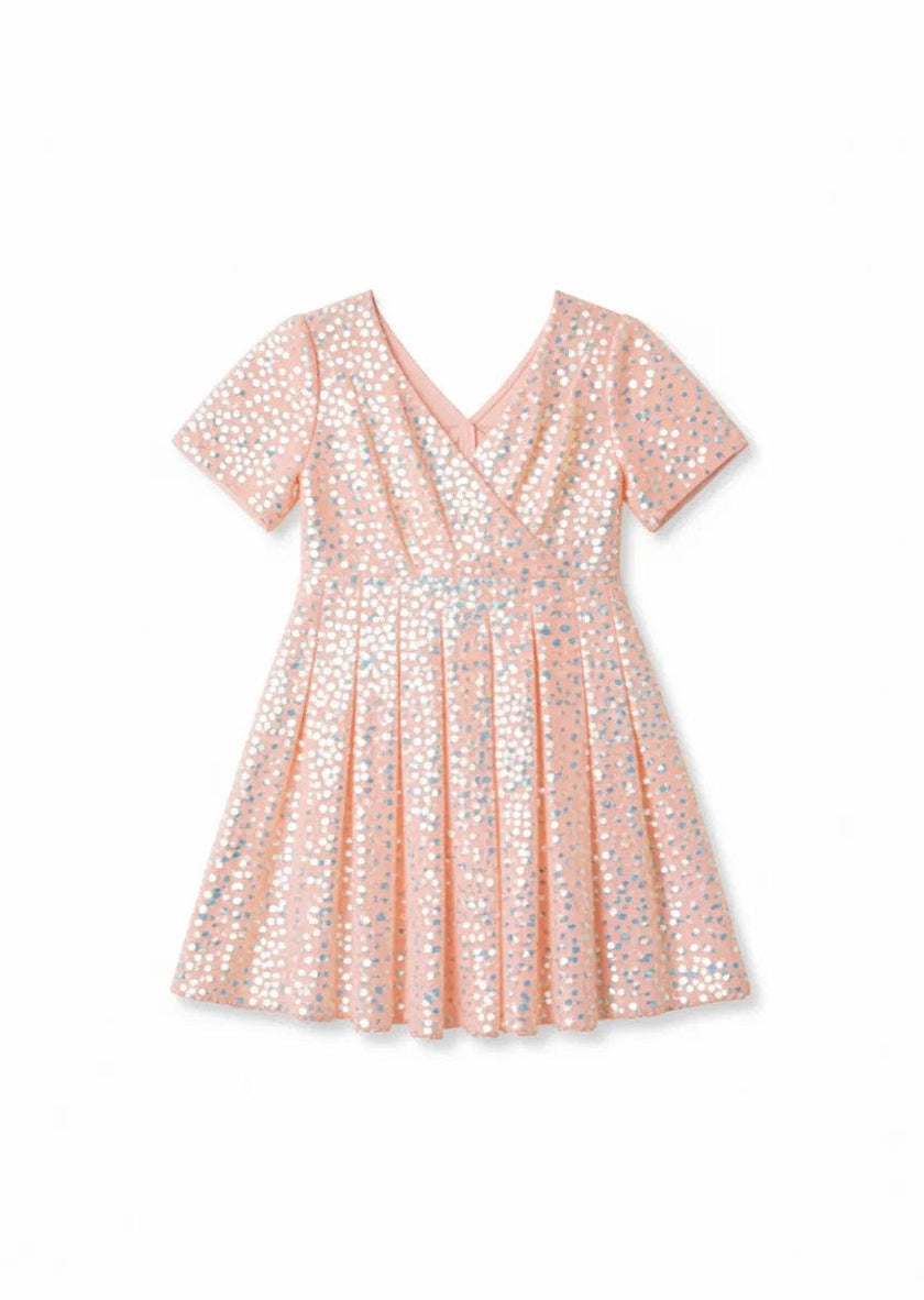 Iridescent Stardust Pink Sequin Birthday Dress for Girls