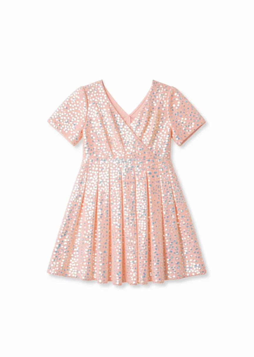 Iridescent Stardust Pink Sequin Birthday Dress for Girls