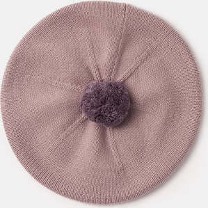 Chunky Ribbed Cotton Knit Pom Pom Beret