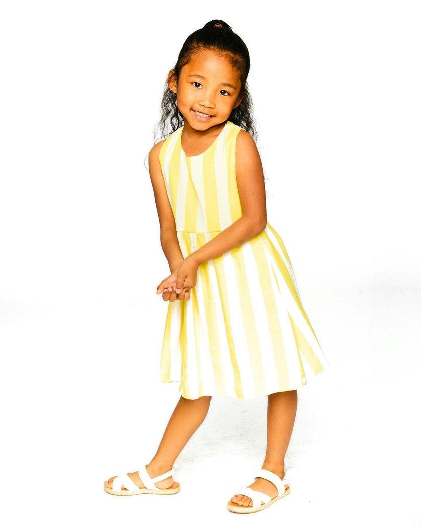Sleeveless Dress White And Yellow Stripes