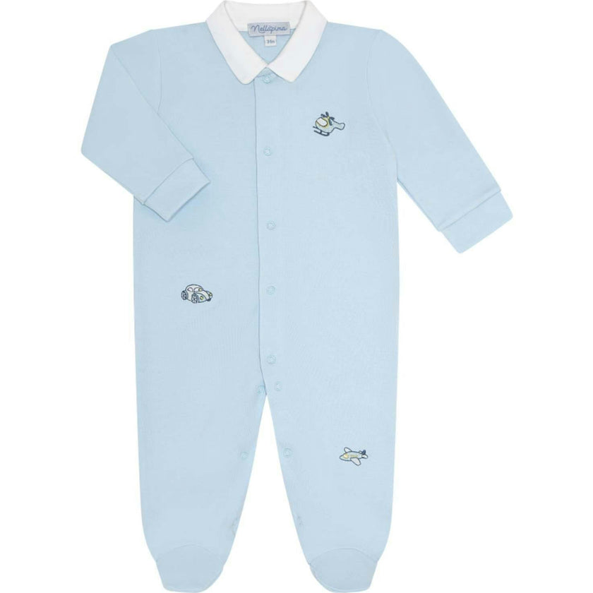Mini Voyages Embroidery Snap Footie