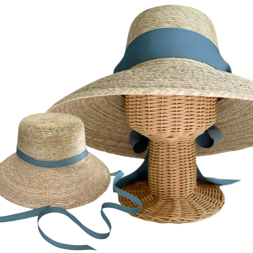 Mommy & Me Sun Hat Set - Wildflower & Palmetto - French Blue Grosgrain Ribbon