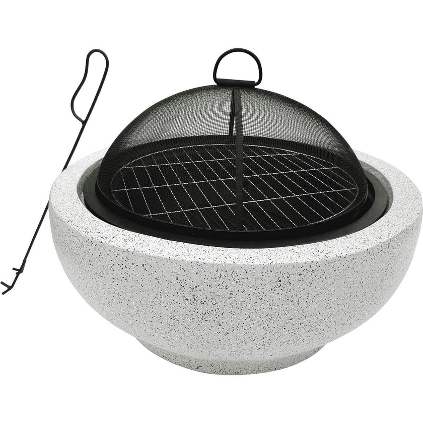 Outdoor 24" Wood Burning Fire Pit with Grill Grate and Faux Concrete Base Gray