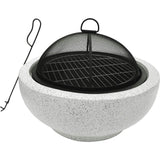 Outdoor 24" Wood Burning Fire Pit with Grill Grate and Faux Concrete Base Gray