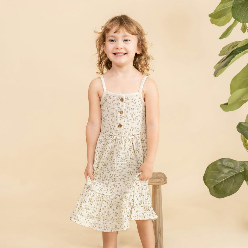Organic Buttoned Tiered Dress