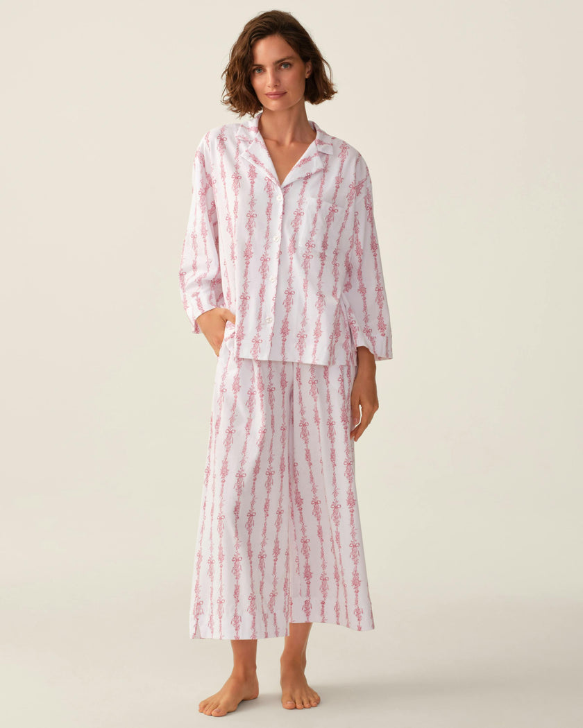 The Olivia Wide Leg Pima Pajama Set in Pink Mayfair Toile
