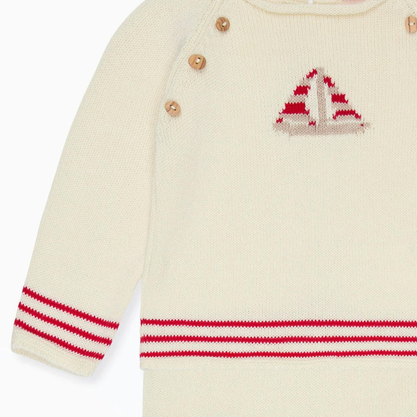 Red Stripe Ancla Cotton Baby Knitted Set