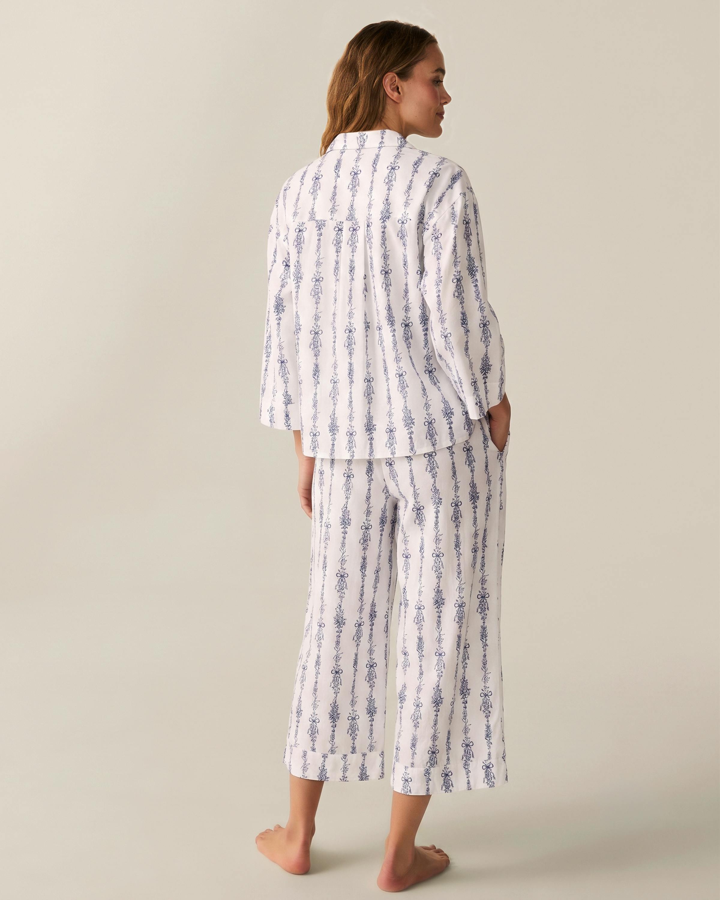 The Olivia Wide Leg Pima Pajama Set in Navy Mayfair Toile