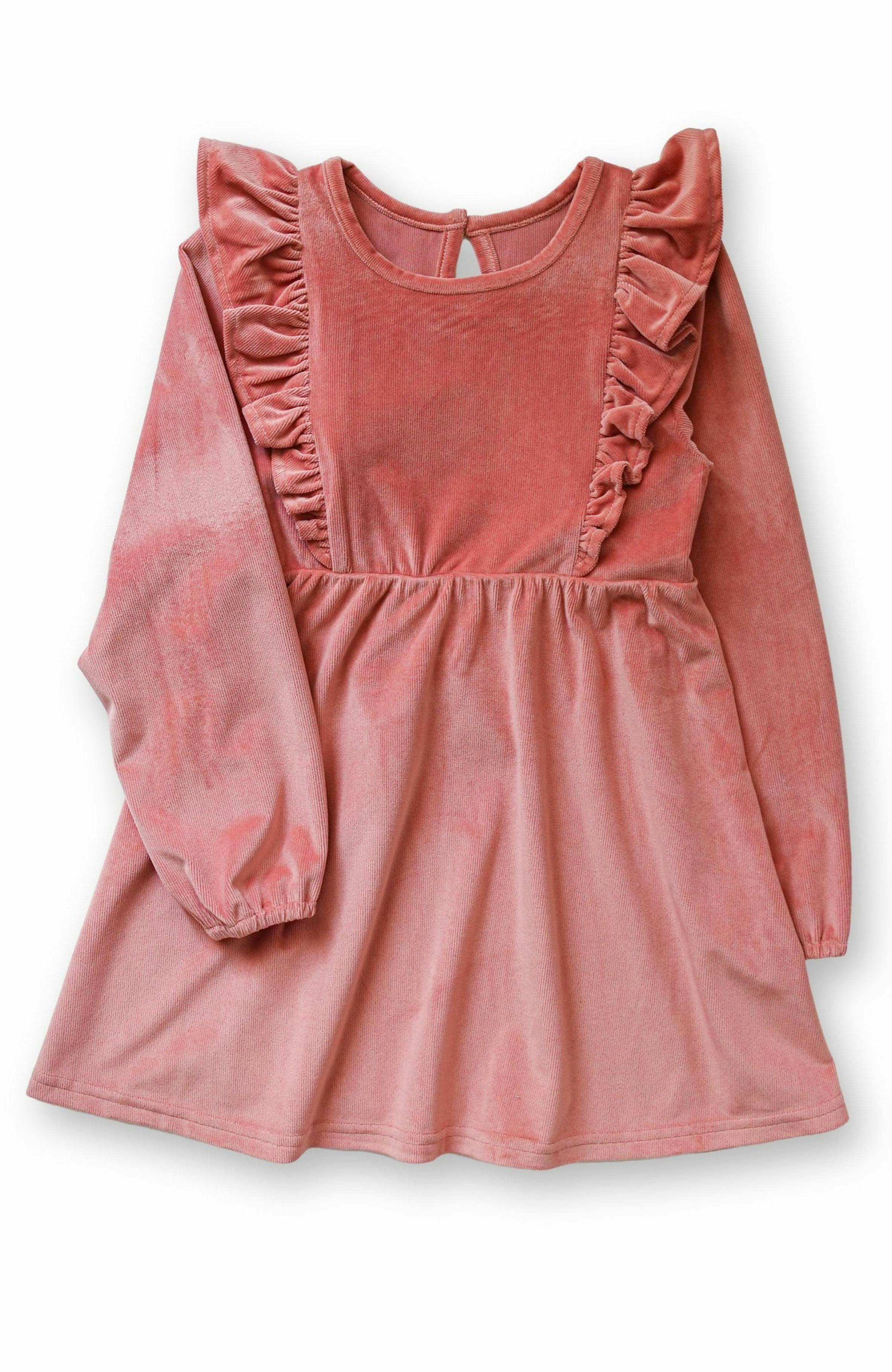 Rose Stretch Corduroy Carina Ruffle Dress