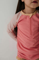 Girls Zip Rash Guard Two-Piece Swimsuit in Strawberry Ice Colorblock