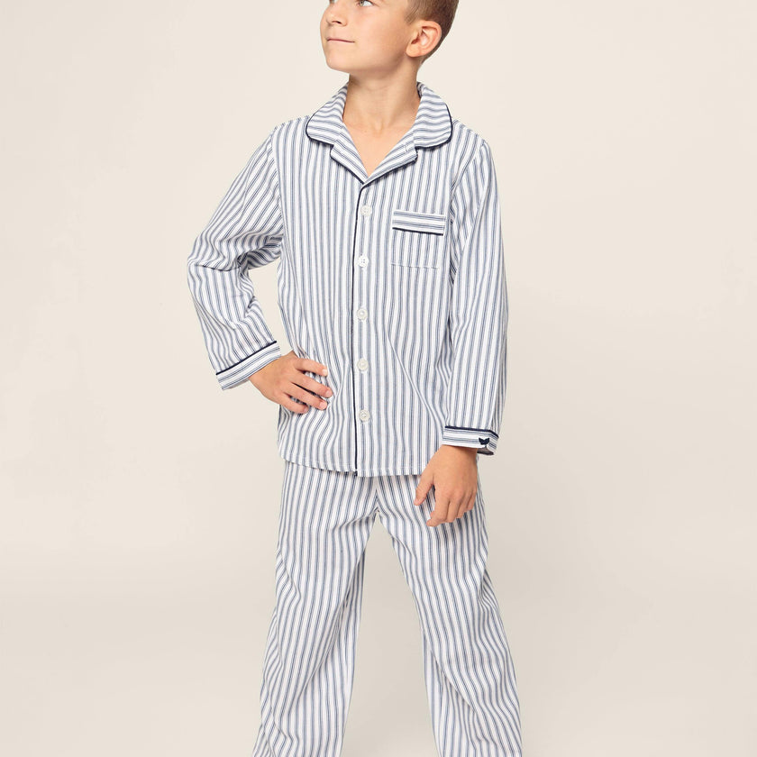 Kid's Twill Pajama Set in Navy French Ticking