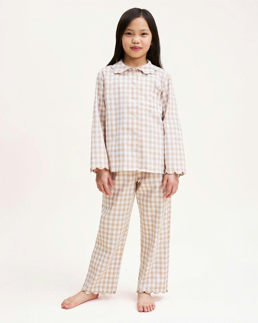 Kid's Twill Colette Pajama Set in Camel Gingham