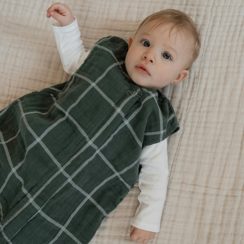 Cotton Muslin Sleep Bag - Evergreen Plaid