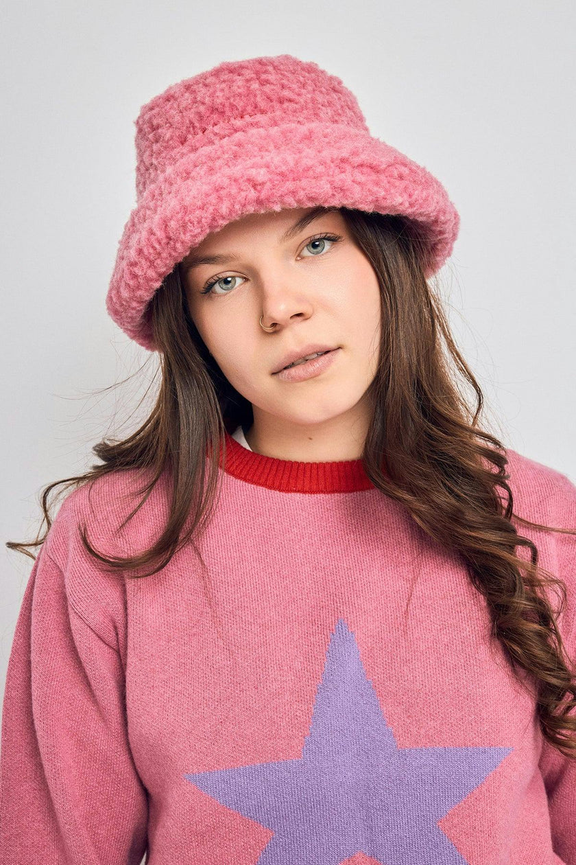 adult merino wool bucket hat - dusty pink + red