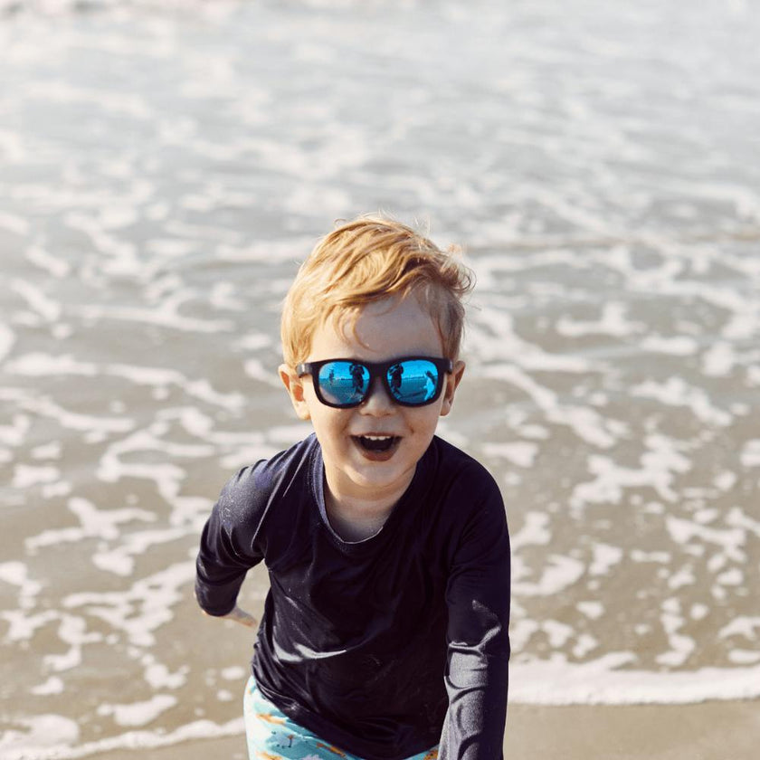 Jet Black Navigator | Polarized Cobalt Blue Mirrored Lenses