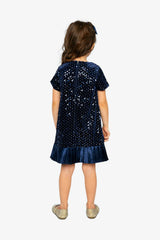 Short Sleeve A-Line Dress Dark Blue
