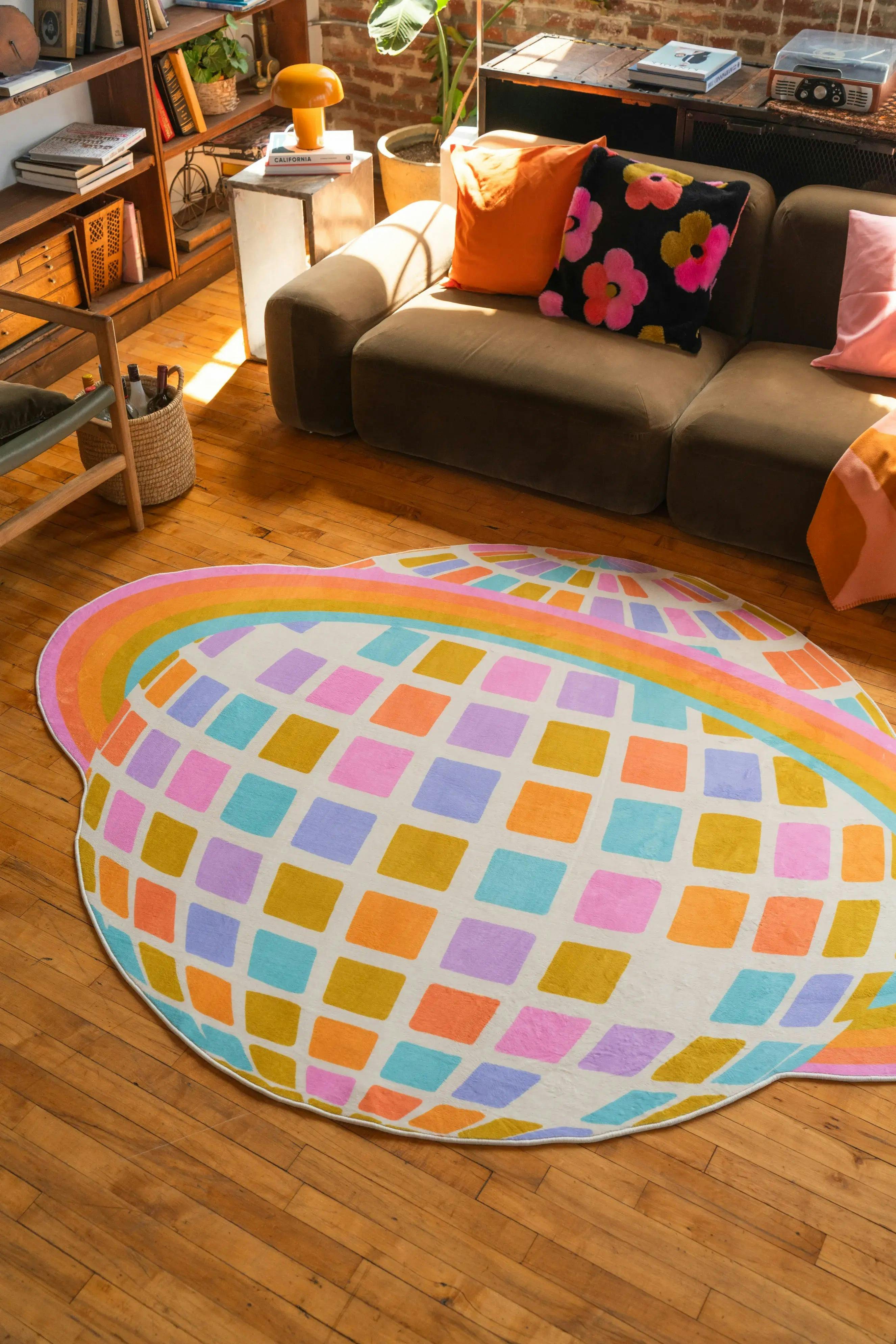 Disco Planet Checkered Rug by Darra Sargent