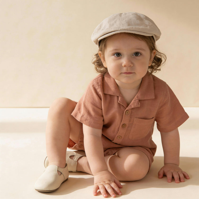 Organic Collared Romper - Clay