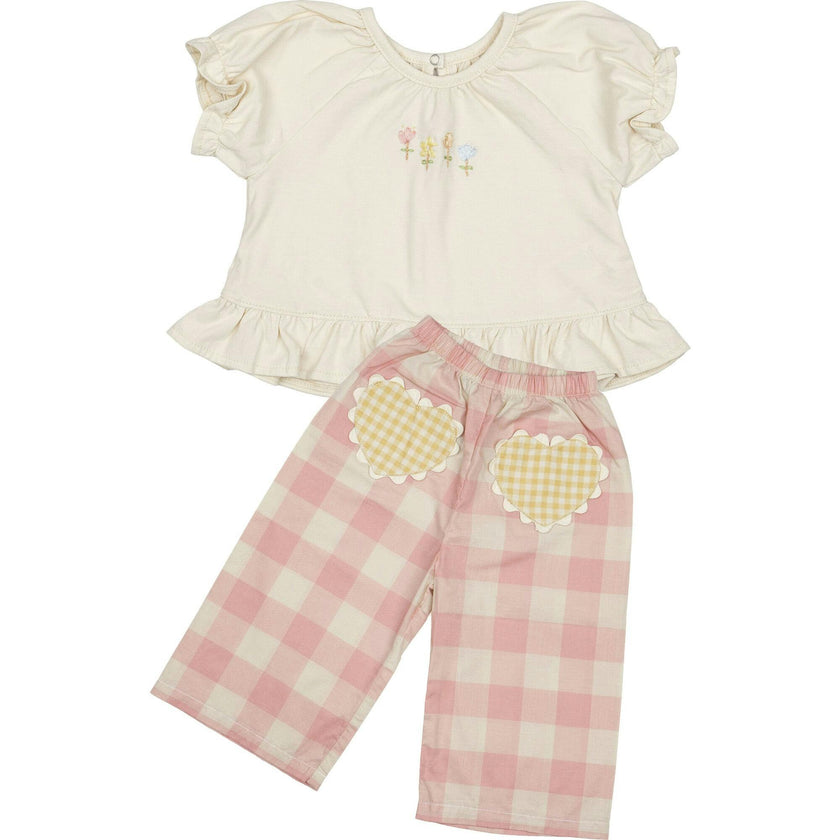 Heart Pocket Pant Set in Blue Gingham