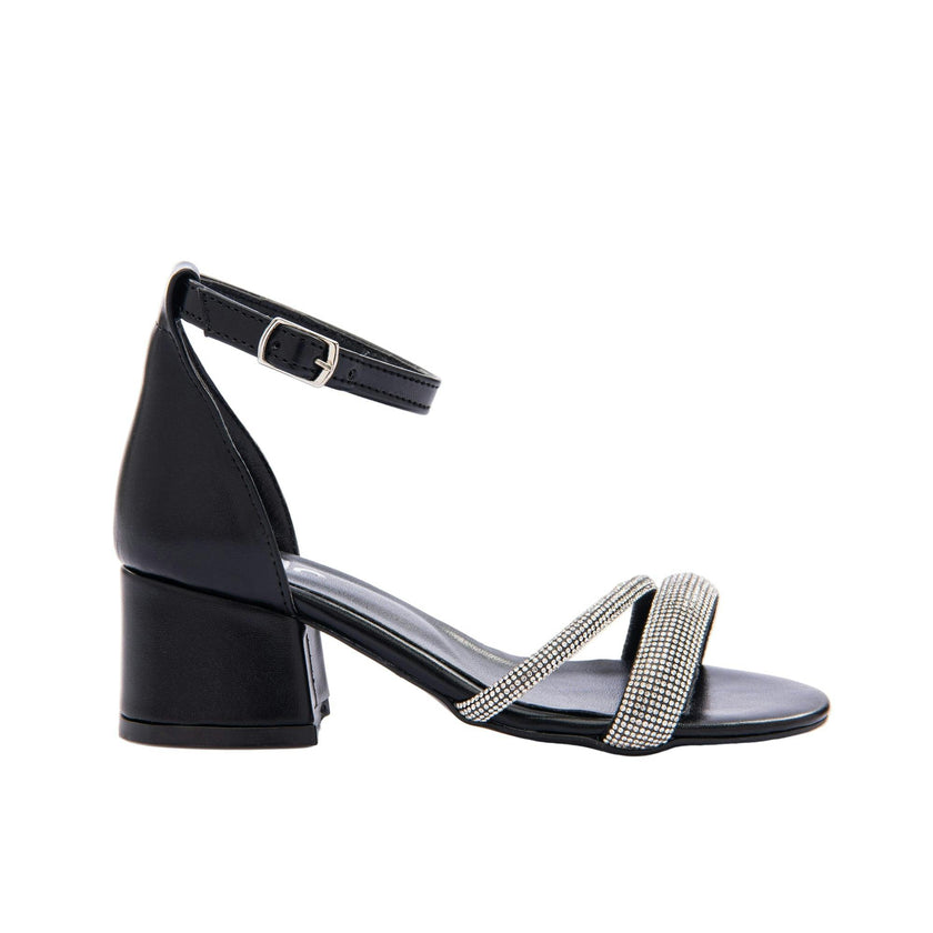 Black-Double Rhinestone Strap Heels