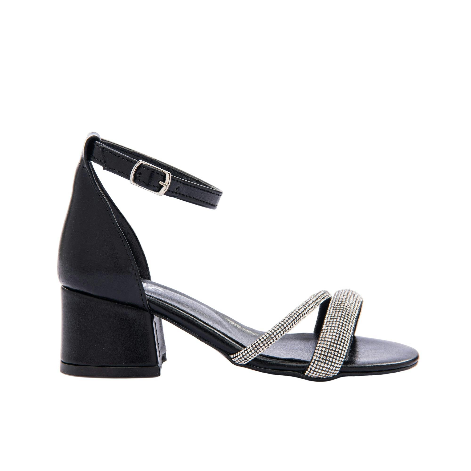 Black-Double Rhinestone Strap Heels