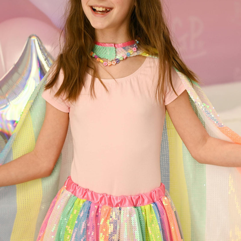 Sequins Skirt with Satin Waistband
