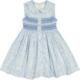 Olympe Blue Floral Sleeveless Smocked Dress