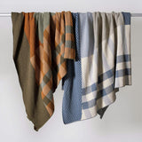 Cotton Sustainable Knit Plaid Solid Throw Blanket - Patchwork Herringbone