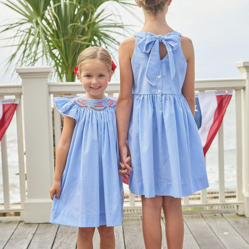 Smocked Bishop Dress - Flags