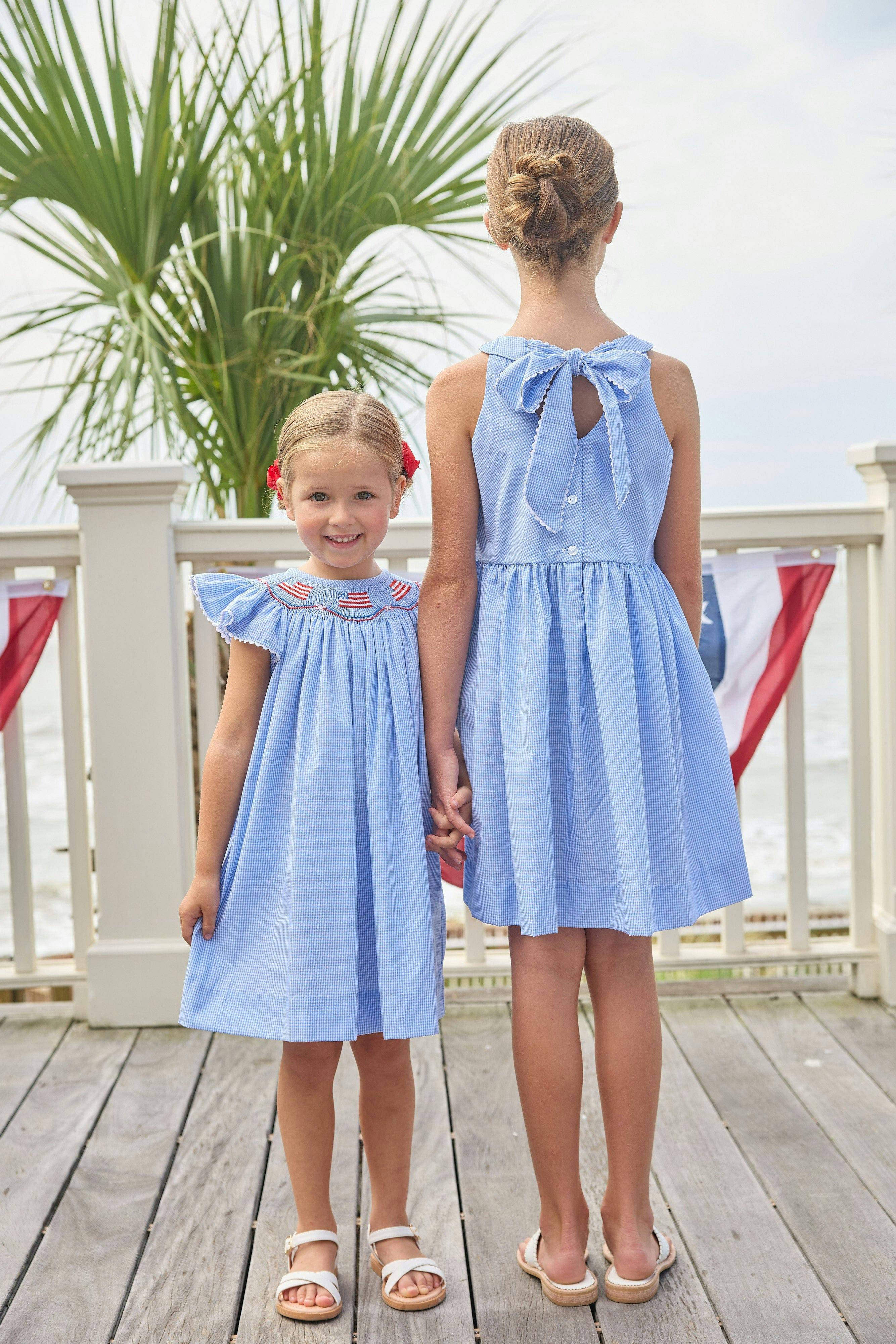 Smocked Bishop Dress - Flags