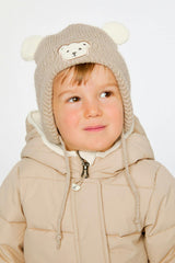 Baby Winter Knit Hat With Ear Flaps And Ears Light Taupe