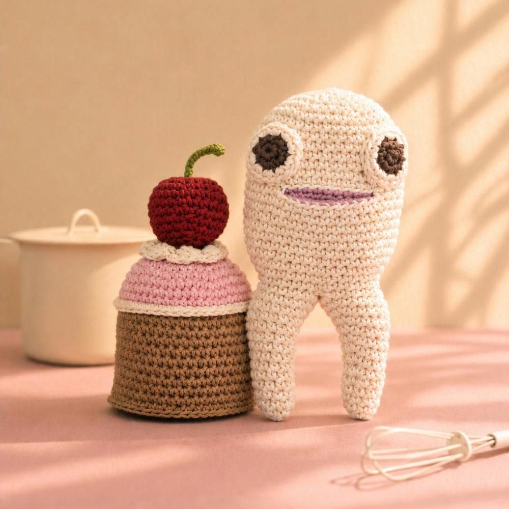 Cherry cake 100% organic cotton rattle