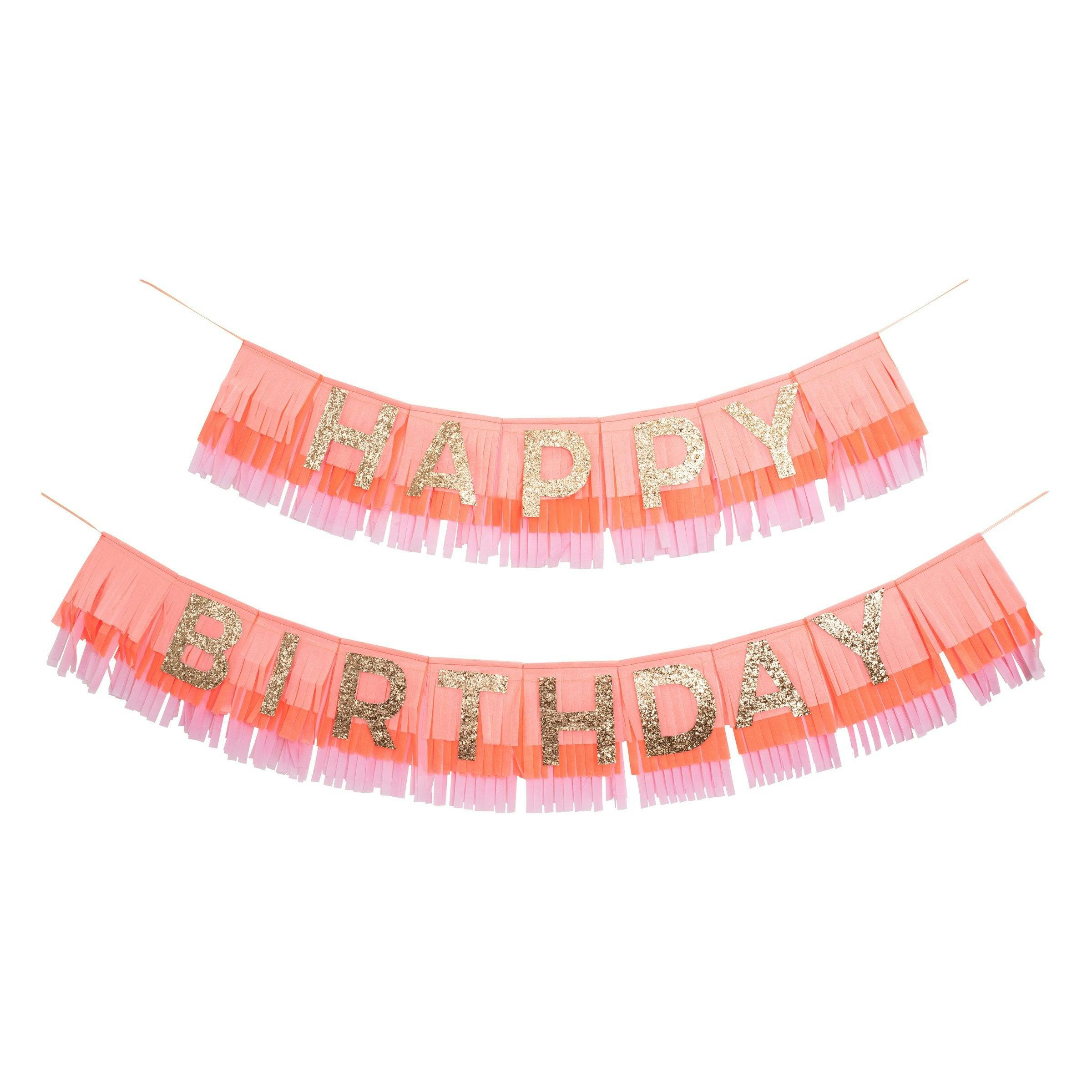 Pink Happy Birthday Fringe Garland Set