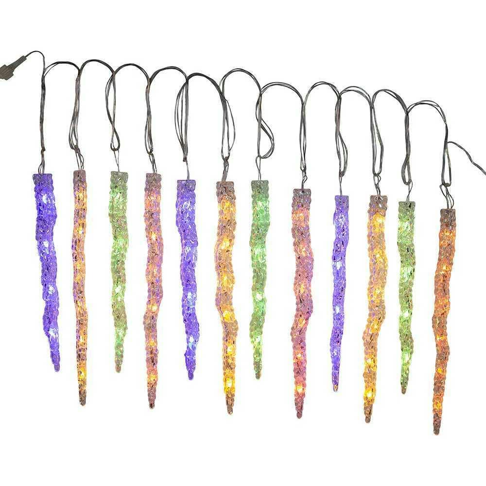 UL 60-Light Dual Color Multicolor/Warm White LED 12-Piece Icicle String Light Set