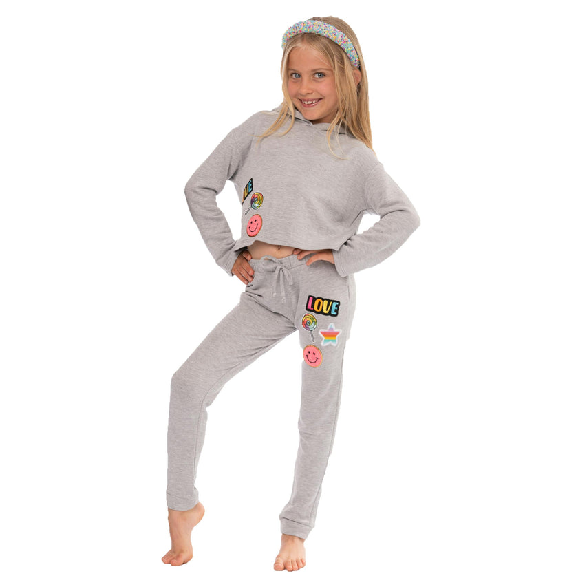 Girl's (8-14) Butter Fleece Sweatpants with Assorted Patches