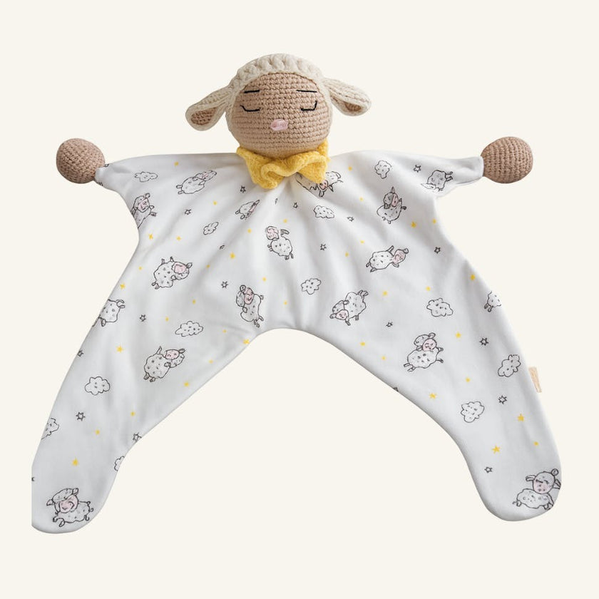 Handmade Lamb Lovey – Crocheted Comfort Blanket in Soft Cotton