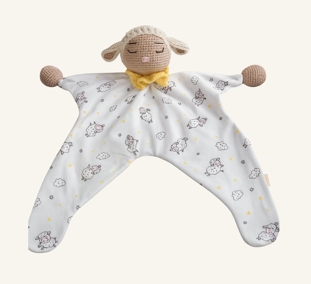 Handmade Lamb Lovey – Crocheted Comfort Blanket in Soft Cotton