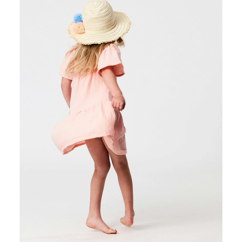 Peach Flutter Sleeve Beach Dress