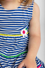 Stripe Knit Dress With Pom Poms & Flowers