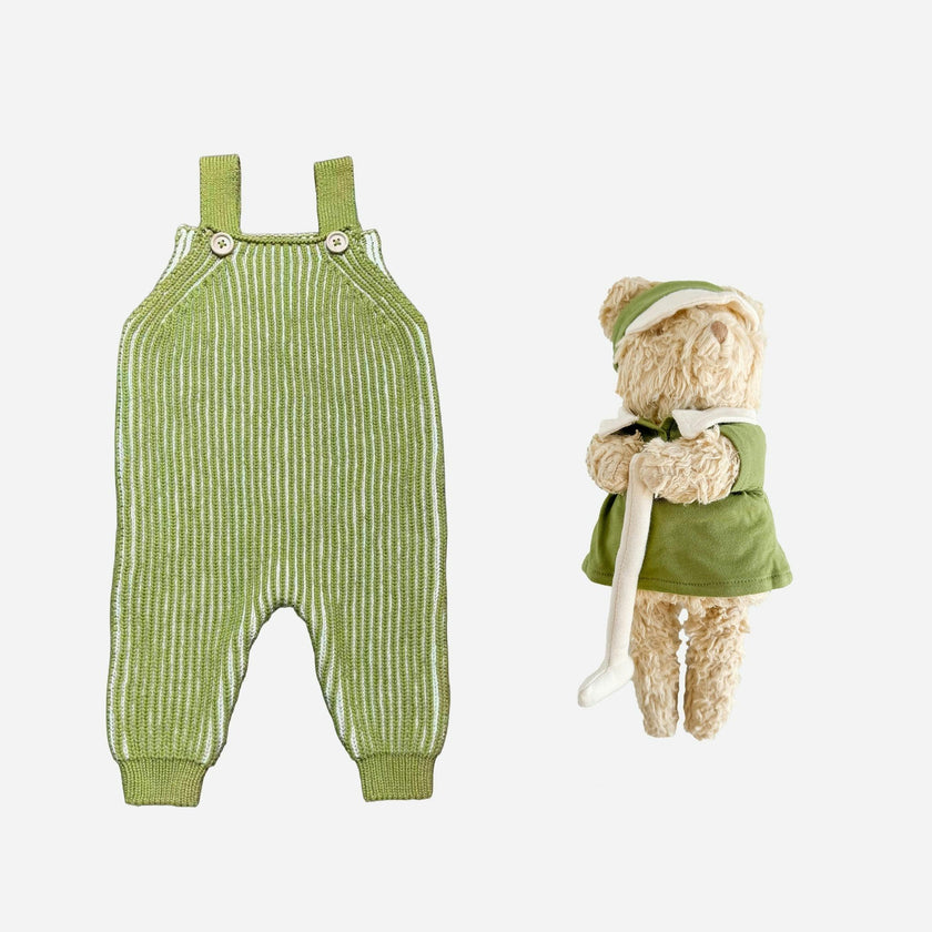 Cotton Brioche Overalls and Golf Plush Set - Green