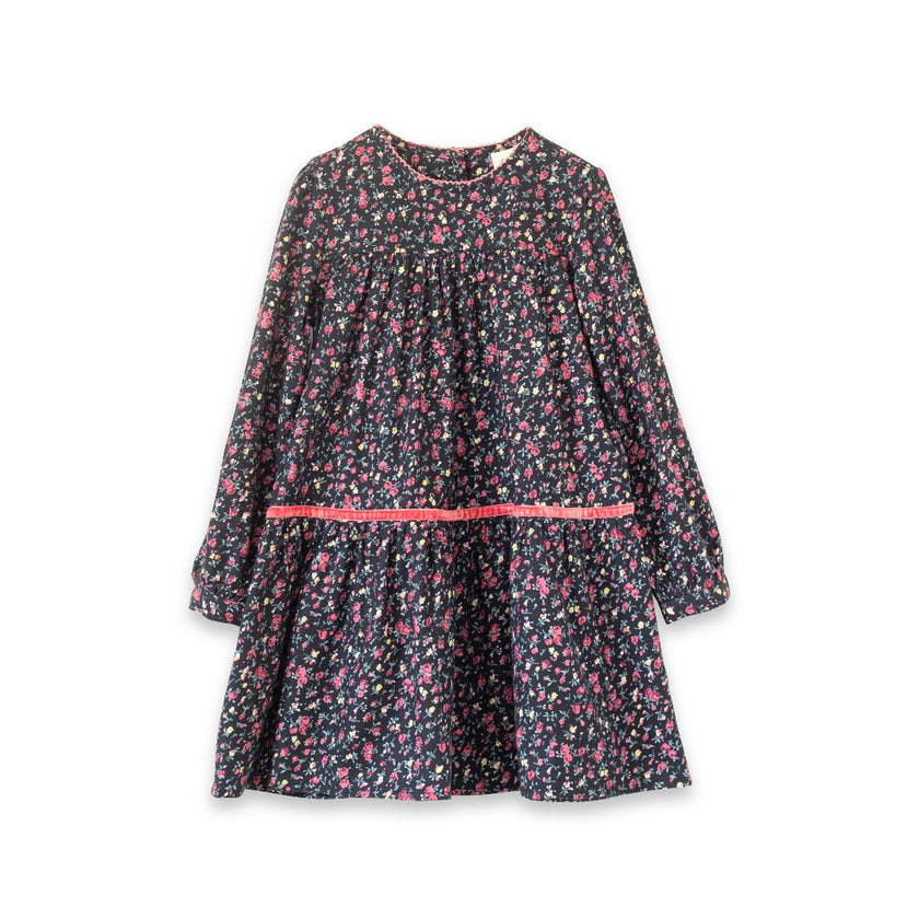 Piper Tiered Dress with Velvet Trim | Ebony Floral