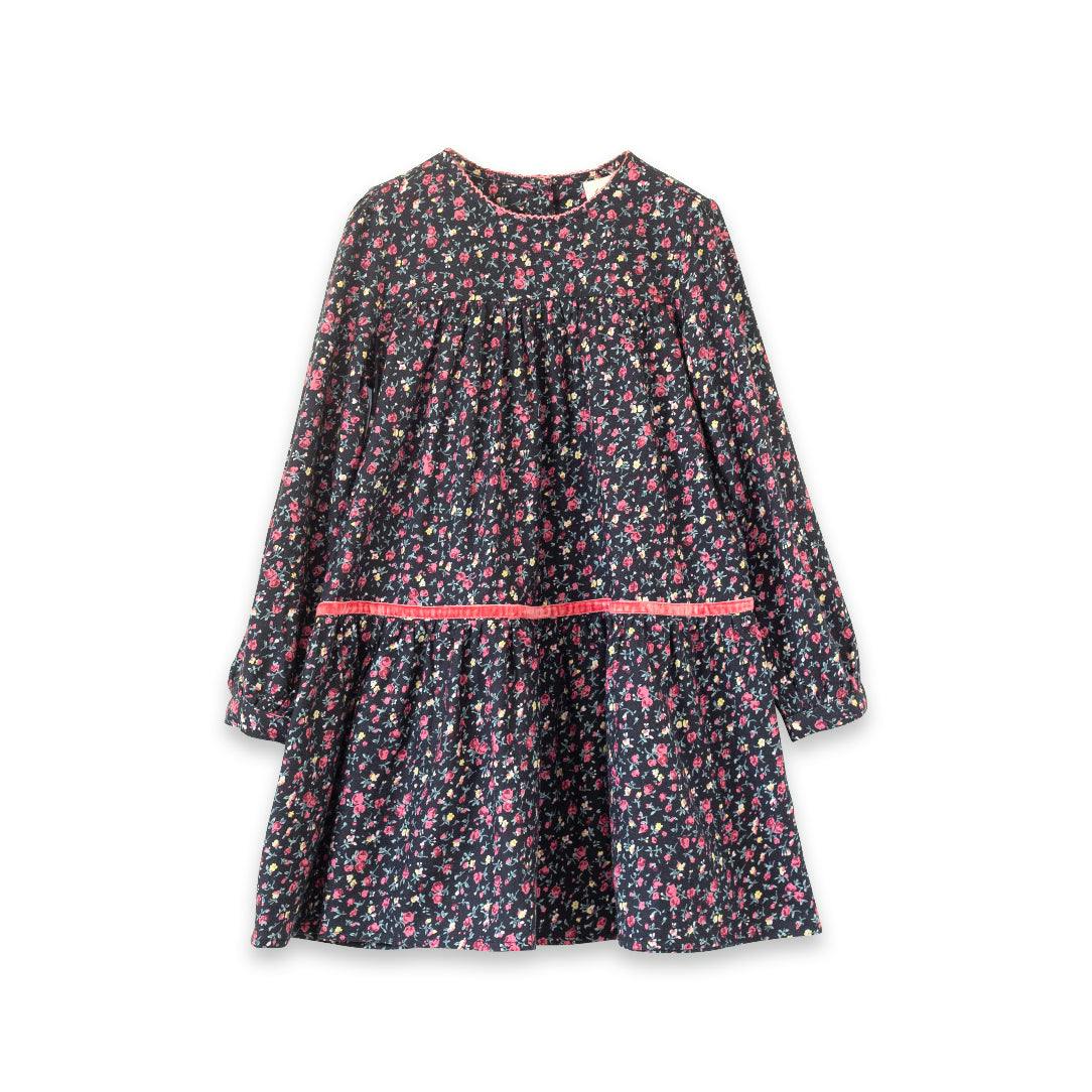 Piper Tiered Dress with Velvet Trim | Ebony Floral