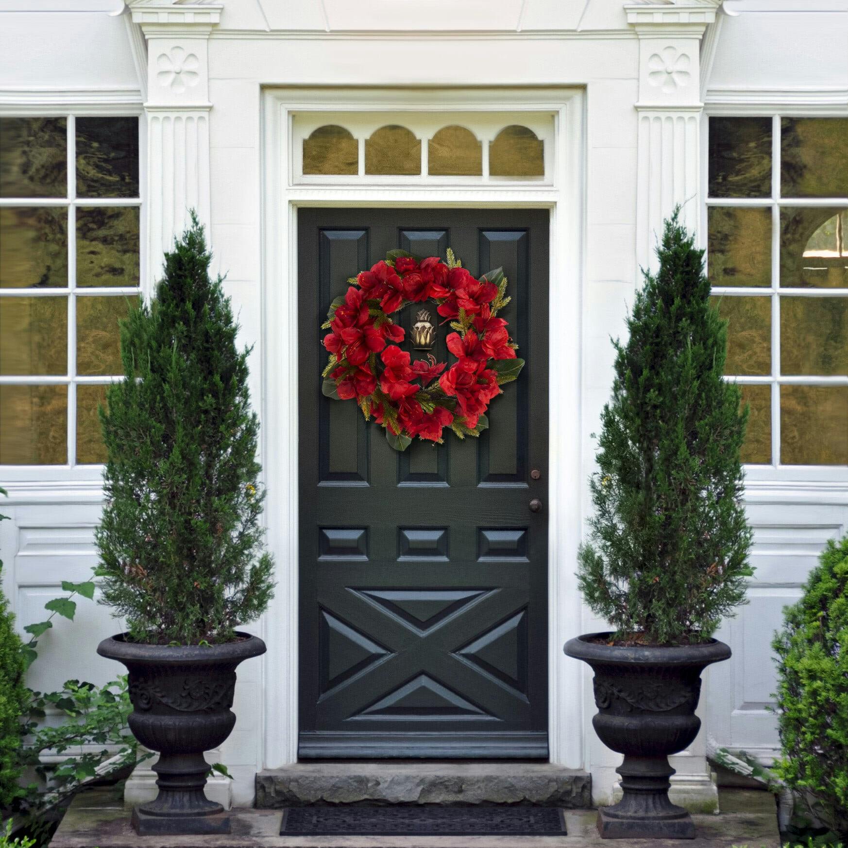 Faux 24 Inch Amaryllis & Magnolia Leaf Wreath